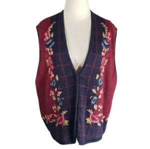 Vintage Lucia Lady Knit Embroidered Vest 1X Grandma Mixed Patterns Academia